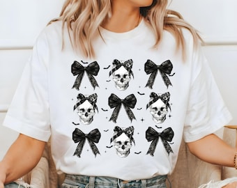 Halloween Skull Black Bow Sweatshirt, Retro Halloween Shirt, Halloween Women's Sweatshirt, Halloween Costume,Fall Sweater,Spooky Season Gift