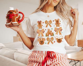 Vintage Disney Gingerbread Coquette Bow Christmas Shirt, Mickey And Minnie Gingerbread Tshirt, Mickey Very Merry Christmas Sweatshirt