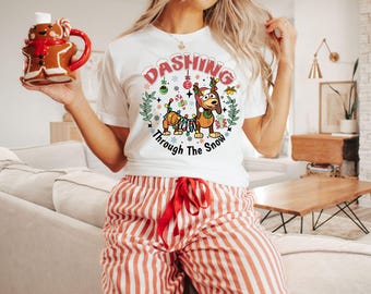Dashing through The Snow Slink Dog Christmas Sweatshirt, Disney Toy Story Merry Christmas Sweater, Disneyland Family Christmas Trip Tee