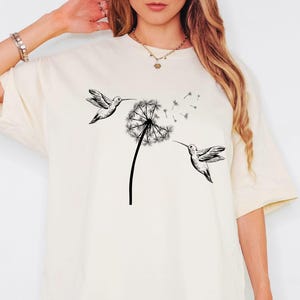 Cute Dandelion Hummingbird T-Shirt, Cute Hummingbird Dandelion Shirt, Nature Lovers Tee, Cute Women Gift, Trendy Girlfriend Gift for Shirt