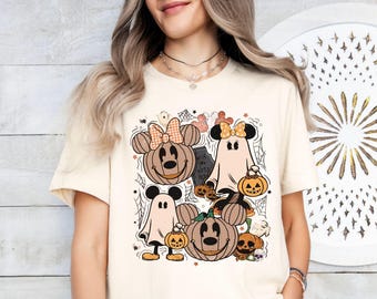 Retro Mickey Minnie Halloween Couple Shirts, Mickey Ghost Shirt, Minnie Ghost Shirt, Spooky Season Shirt, Disney Halloween Gift, Disneyland