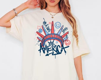 Camiseta de la Estatua de la Libertad del 4 de julio, camiseta de EE. UU., camiseta del 4 de julio de Estados Unidos, bandera de EE. UU., camiseta de American Girl, camiseta del 4 de julio, camiseta de la libertad