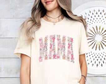 Boho Floral Mama Shirt, Mothers Day Gift, Trendy Mom Spring Tee, Cute Gift for Mom, Oversized Shirt for Women, Flowers Mama Shirt