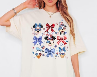 Noeud coquette chemise patriotique Mickey et ses amis 4 juillet Disney, WDW Disneyland Family America 4 juillet, t-shirt rouge, blanc et bleu des États-Unis