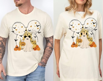 Camisetas de pareja de Halloween de Mickey y Minnie, camiseta de fantasma de Mickey, camiseta de calabaza de Minnie, regalo de Halloween, camiseta familiar a juego de Disney Halloween, regalo