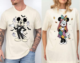 Mickey and Minnie Jack and Sally Shirt, Cute Disney Halloween Matching Couple Tee, Spooky Family Sweatshirt, Funny Mickey Minnie Spooky Tee