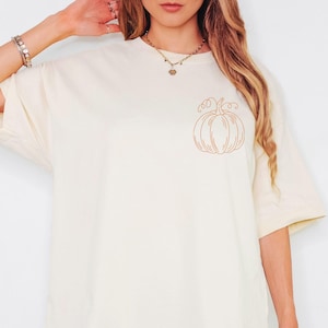 Pocket Size Pumpkin Tee, Pumpkin Outline T-Shirt, Simple Fall Pumpkin Crewneck T-Shirt, Minimal Fall Long Sleeve T-Shirt, Halloween Gift