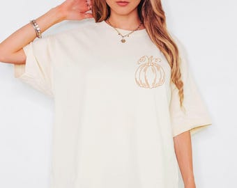 Pocket Size Pumpkin Tee, Pumpkin Outline T-Shirt, Simple Fall Pumpkin Crewneck T-Shirt, Minimal Fall Long Sleeve T-Shirt, Halloween Gift