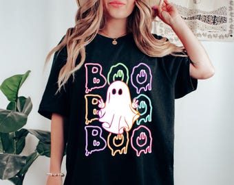 Halloween Boo Neon T-Shirt, Neon Halloween Ghost Shirt, Halloween Ghost Neon Shirt, Halloween Party Shirt, Boo T-Shirt, Ghost Boo Girls Tee