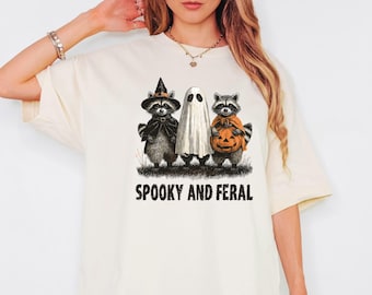 Spooky and Feral Raccoon Halloween Tee, Funny Witch Animal Tee, Cute Creepy for Fall, Raccoon Witch Tee, Spooky Season Shirt, Halloween Gift
