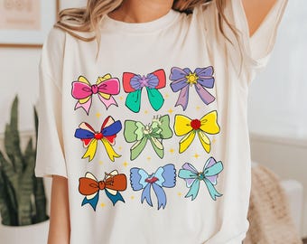 Disney Princess Cute Ribbons And Bows Pastel Colors Logo T-Shirt, Disney Princess Coquette Bow Shirt,Princess Bow Shirt,Disneyland Girly Tee