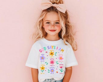 God zegt dat ik dapper ben, sterk inspirerend shirt voor kinderen, bloemenmeisje shirt vrouw, schattig religieus sweatshirt, shirt van de verjaardag meisje