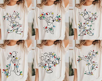 Mickey Mouse And Friends Christmas Lights T-Shirt, Disney Family Matching Christmas Sweatshirt, Mickey&#39;s Very Merry Xmas Holiday Tee