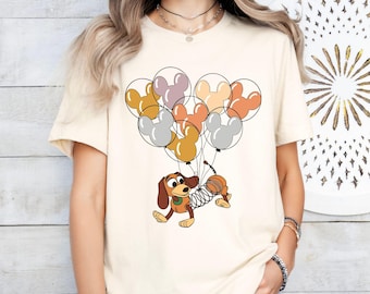 Maglietta Slinky Dog con palloncini di Topolino, maglietta Toy Story, regalo Disney per gli amanti dei cani, maglietta per le vacanze in famiglia a Disneyland, maglietta Magic Kingdom