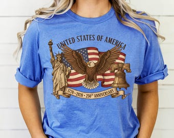 Chemise America 250, cadeau 250e anniversaire des États-Unis, chemise Statue de la liberté, célébration de l'aigle patriote 1776-2026, chemise joyeux 250e anniversaire des États-Unis