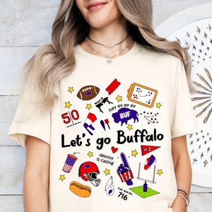 Buffalo Football Doodles Shirt, Women's Buffalo Fan Gift, Let's Go Buffalo, Trendy BUF 716 T-shirt, Girly Sports T-shirt, Buffalo Apparel