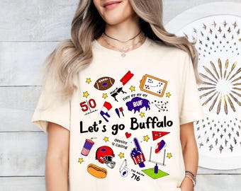 Buffalo Football Doodles Shirt, Women's Buffalo Fan Gift, Let's Go Buffalo, Trendy BUF 716 T-shirt, Girly Sports T-shirt, Buffalo Apparel