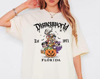 Retro Musse Pigg & Vänner med skyltar Halloween-tröja, Musse Piggs Inte Så Läskiga Halloween-fest-tröja, Halloween-festresa 2025-tröja, Halloween-present