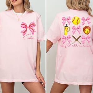 Comfort Colors® Custom Softball Mom Shirt, Coquette Softball Tee, Custom Softball Mama Tee, Mothers Day Gift, Game Day Shirt, Cheer Mom Tee