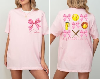 Comfort Colors® Custom Softball Mom Shirt, Coquette Softball Tee, Custom Softball Mama Tee, Mothers Day Gift, Game Day Shirt, Cheer Mom Tee
