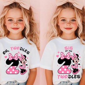 Camiseta de cumpleaños de Oh, Twodles, regalo de segundo cumpleaños, divertida camiseta de Minnie, camiseta de cumpleaños, camiseta de Minnie, camiseta de Disneyworld, cumpleaños infantil, hermana de Twodles