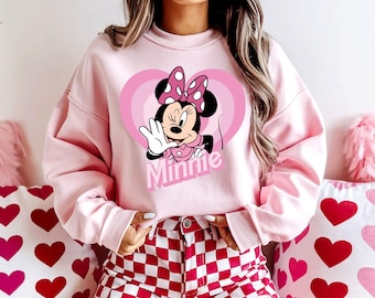 Pink Disney Minnie Shirt, Minnie Coquette Bow T-Shirt,Disney Minnie Sweatshirt,Gift for Her,Disney Love Heart Shirt,Disney Family Trip Gift