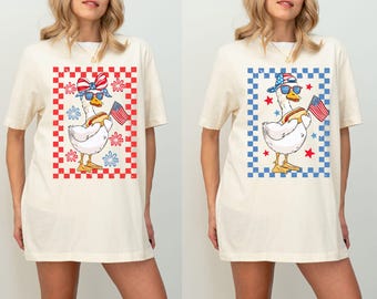 Maglietta patriottica dell'oca, maglietta del Memorial Day, maglietta divertente dell'oca, maglietta con bandiera americana, regali per il 4 luglio, rosso, bianco e blu, ragazza dell'oca sciocca