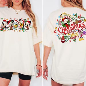 2-Sided Mickey&#39;s Very Merry Christmas Party 2025 Shirt, Disney Santa Mickey And Friends Group Christmas Lights Shirt, Disneyland Xmas Tee
