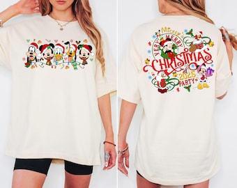 2-Sided Mickey&#39;s Very Merry Christmas Party 2025 Shirt, Disney Santa Mickey And Friends Group Christmas Lights Shirt, Disneyland Xmas Tee