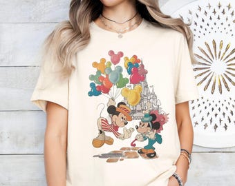 Vintage Mickey and Minnie Balloon Shirt, Retro Disney Valentine T-Shirt Mickey Balloons Tee, Disney Couple Shirt Disney Gift for Him and Her