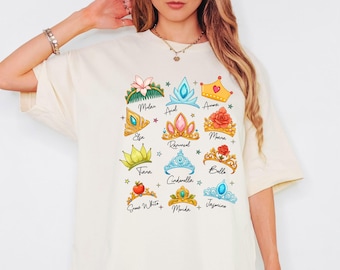 Camiseta retro con corona de princesa, camiseta de Blancanieves, Rapunzel, Ariel y Bella, camiseta de viaje de Disney para niñas, camiseta de vacaciones de princesas del Reino Mágico, Disney Kids