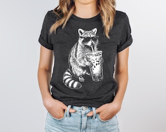 Raccoon Drinking Iced Coffee Shirt, Funny Animal Meme Tee, Coffee Lover Raccoon Shirt, Unisex Graphic T-Shirt