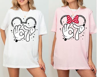 Camiseta Disney Mickey e Minnie Seis Sete Meme, Camiseta Divertida com o Número Seis Sete, Moletom com Capuz para Festa de Fim de Ano do Casal Mickey 67