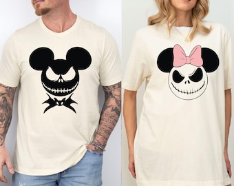 Camiseta de Halloween de Disney, camiseta de Mickey y Minnie, camiseta de Jack y Sally, camiseta de temporada espeluznante, camiseta de calabaza, camiseta a juego de Disney, Halloween