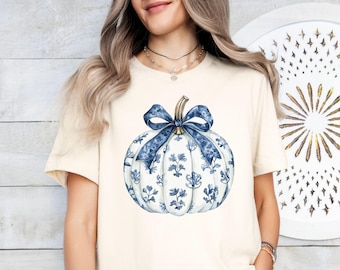 Blumen Kürbis Shirt, Blau Kürbis Shirt, Kürbis Coquette Shirt, Herbst Shirt, Thanksgiving Shirt, Hallo Kürbis Saison T-Shirt, Kürbis Sweatshirt