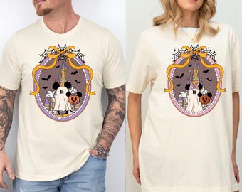 Retro Mickey Minnie Halloween Couple Shirts, Mickey Ghost Shirt, Minnie Ghost Shirt, Spooky Season Shirt, Disney Halloween Gift for Shirt