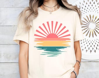 Maglietta con sole, maglietta estiva, maglietta da spiaggia, maglietta con sole, regalo per donna, maglietta con sole boho, maglietta con sole alla moda, maglietta con tramonto, maglietta primaverile