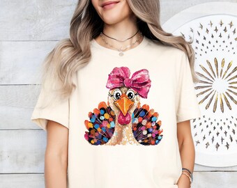 Thanksgiving Girls Shirt, Coquette Turkey at the Table Shirt, Toddler Thanksgiving Shirt, Girls Shirt, Turkey Shirts for Thanksgiving Girls