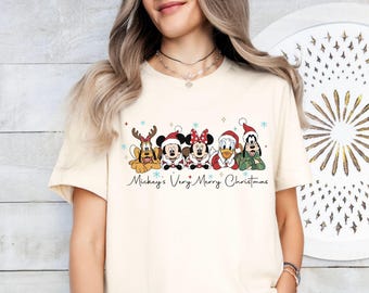 Koszulka retro Disney Very Merry Christmas, koszulka świąteczna Myszka Miki i Przyjaciele, pasująca koszulka świąteczna WDW Disneyland, koszulka Merry Christmas