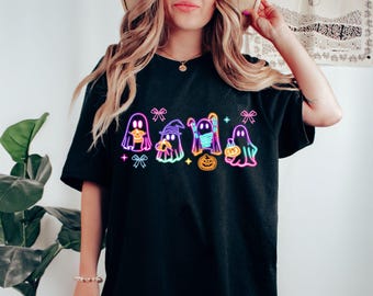 Halloween Ghost Shirt,Coquette Neon Color Halloween Shirt,Halloween Ghost Neon Shirt,Halloween Party Tee, Pumpkin Tee,Coquette Bow Girls Tee