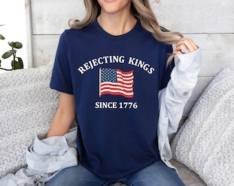 Camiseta "Rejeitando Reis", Camiseta "Desde 1776", "Sem Reis na América", Camiseta Política Anti-Trump, Camiseta de Protesto, Camiseta do 4 de Julho, Pró-Democracia