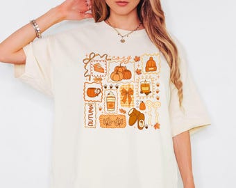 Cozy Season Shirt, Fall Shirt for Women, Girl Fall Shirt, Coquette Fall Shirt, Fall Doodle Shirt, Autumn Shirt, Pumpkin Tee, Trendy Women