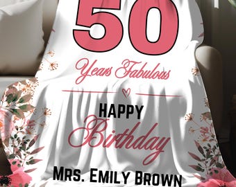 50th Birthday Blanket, Personalized 50 Years Old Birthday Throw Gift