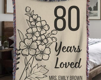 Personalized 80th Milestone  Birthday Gift For Grandma Grandpa, Custom Woven Blanket