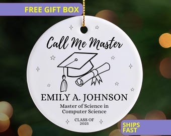 Personalized Masters Degree Graduation Ornament Gift, MS Graduate Ornament Keepsake