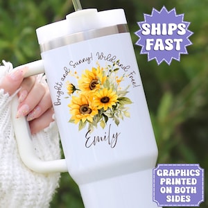 Personalized Sunflower Tumbler, Custom Sunflower Cups, Sunflower Travel Mug, Sunflower Cup Gifts, Sunflower Floral Tumbler With Handle 40oz