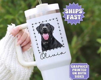 Custom Dog Photo Tumbler With Straw, Personalized Pet Gift