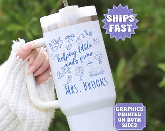 Personalized Teacher Tumbler, Custom Name Cup With Handle, Travel Mug Gift