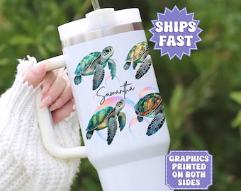 Personalized Turtle Tumbler, Custom Sea Turtle Stainless Steel Cup