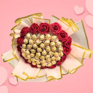 Birthday bouquet gift. Ferrero Chocolate Bouquet with flowers, Easter gift, Anniversary Gift, Easter Gift, Gift for her, Thank you, Eid Gift